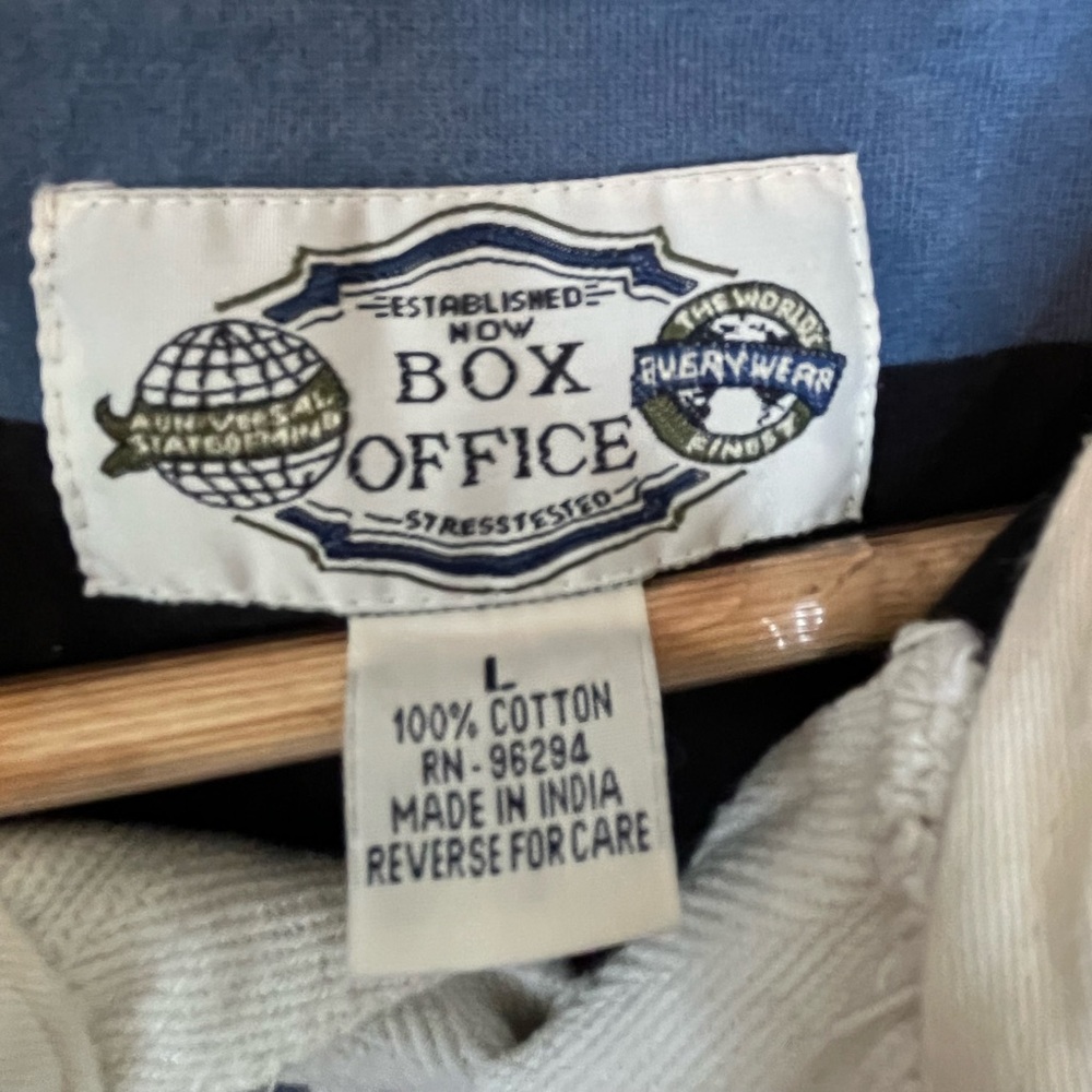 Box Office Y2K Blue and Black Striped Men's Rugby Shirt Size L - Picture 3 of 3